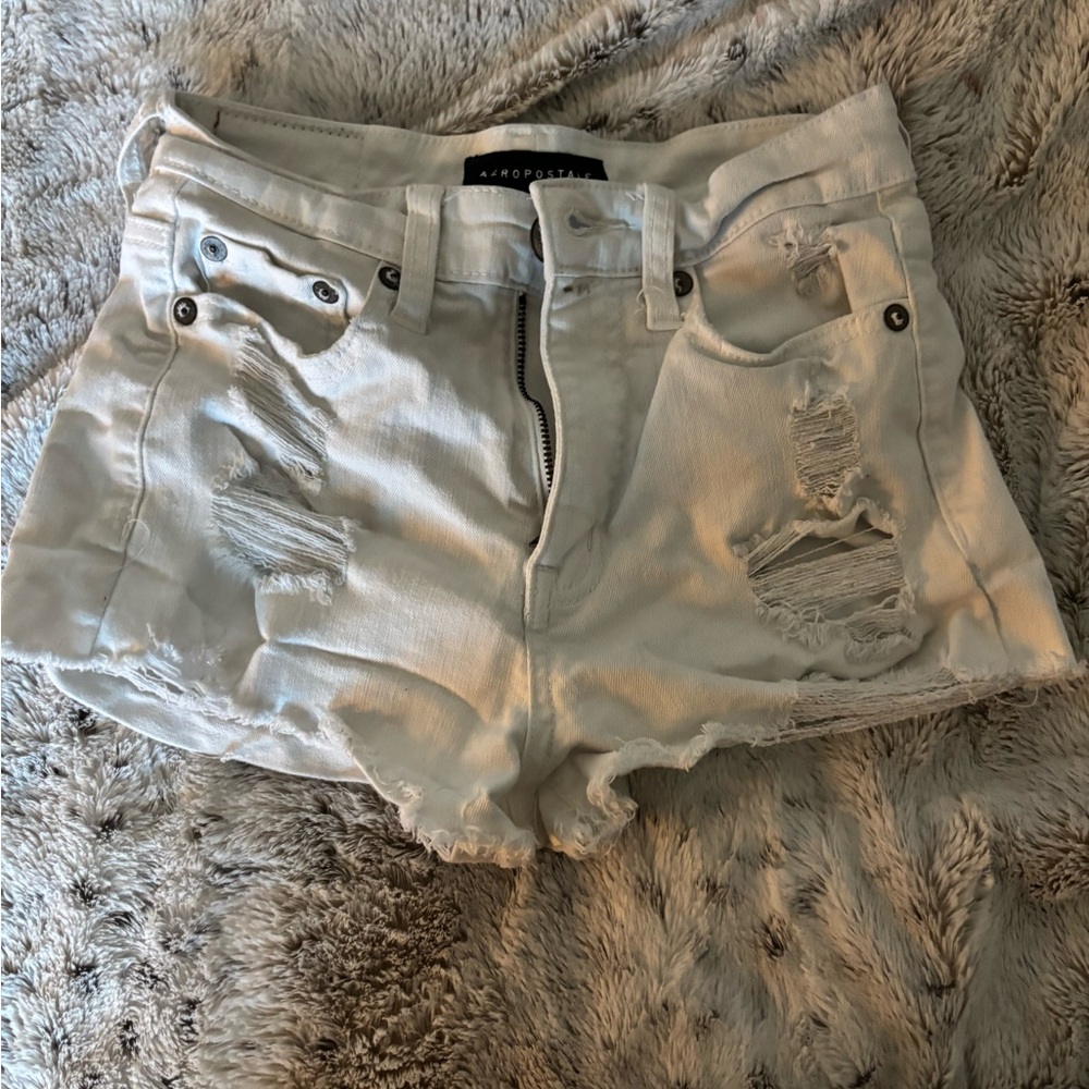 White Ripped Jean Shorts ,Size:000,From Aeropostale